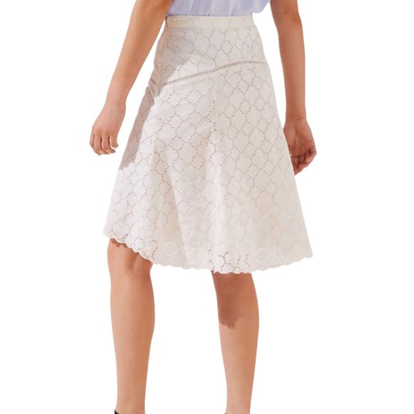 100% Cotton Eyelet Skirt NEW 12 Knee Length Ivory Cream Scalloped Broderie Lace - Picture 2 of 15